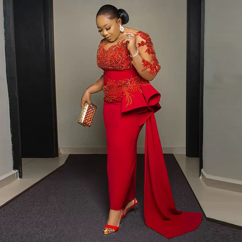 Women'S Red Formal Wear - Vestido de baile com apliques de