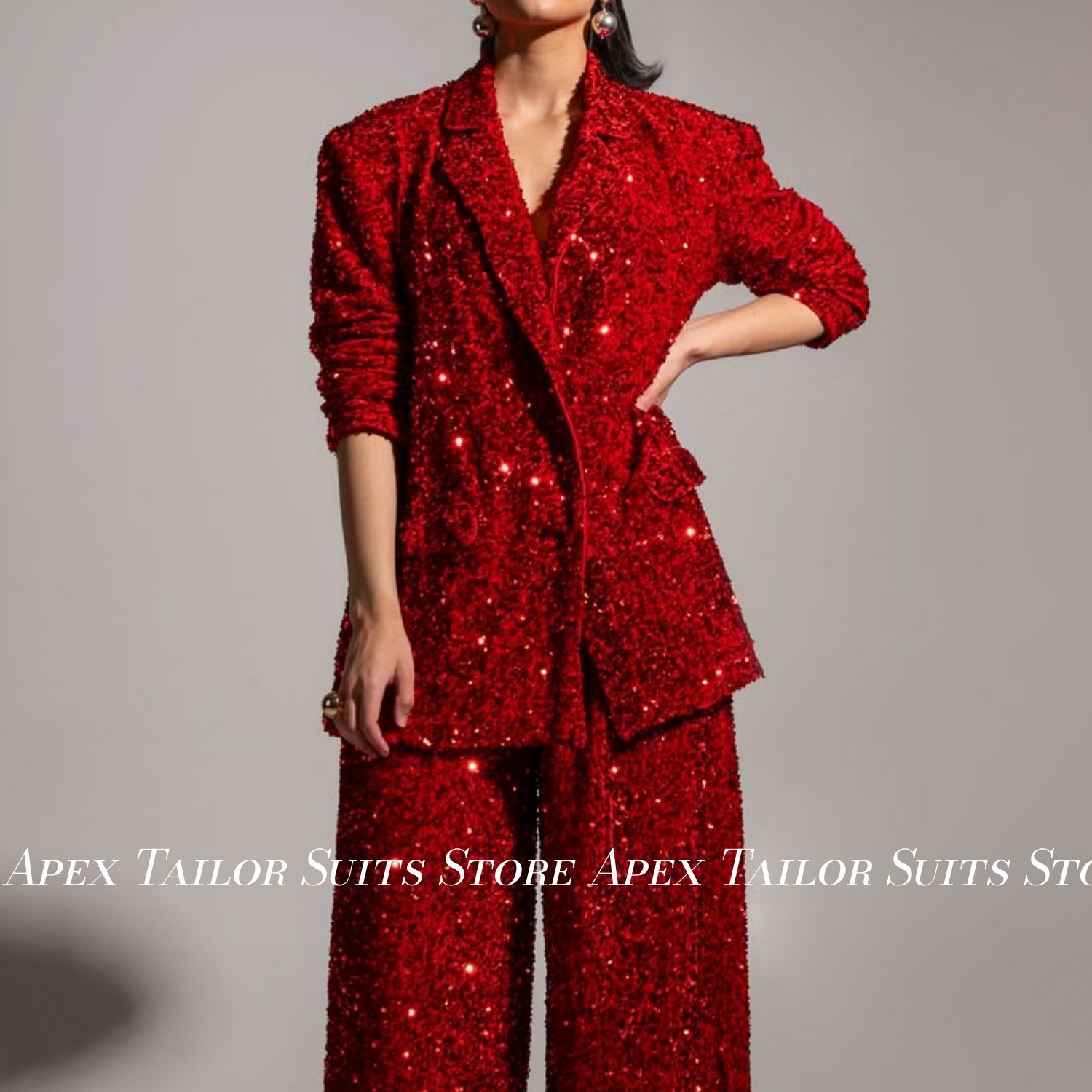 Womens Blazer - Conjunto de Blazer com Lantejoulas para