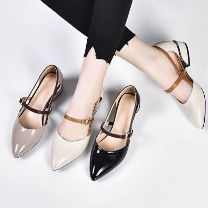 Pump Heel Block - Sapatos Femininos de Salto Bloco Bicolor